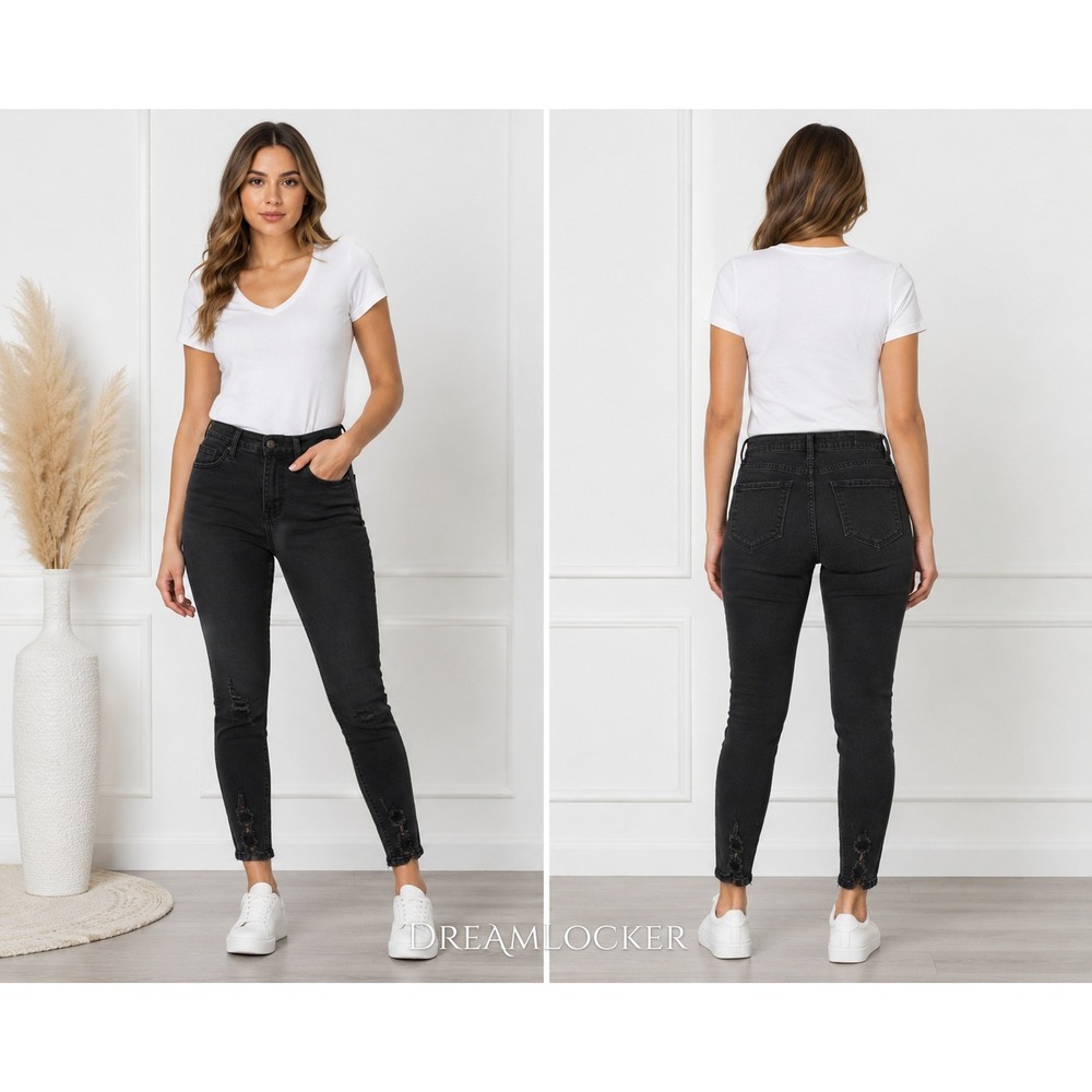 KanCan Jeans 26 Distressed Destructed Mid-Rise Ankle Black‎ Skinny Stretch